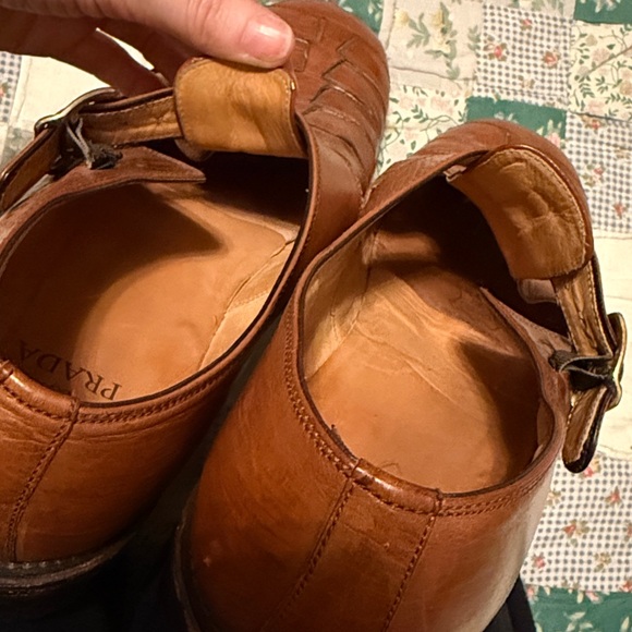 Prada Men's Tan Leather Buckle Loafers
